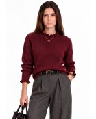 Maglione bordeaux Chloé a collo alto con volant e maniche con bottoni
