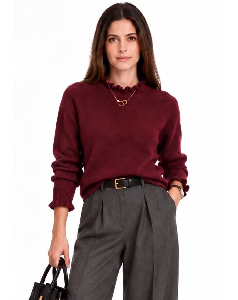 Pull col montant à volants et manches boutonnées Chloé bordeaux
