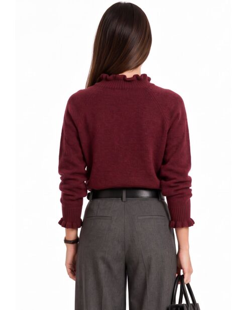 Pull col montant à volants et manches boutonnées Chloé bordeaux