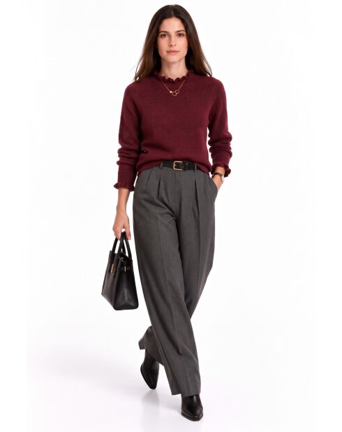 Pull col montant à volants et manches boutonnées Chloé bordeaux