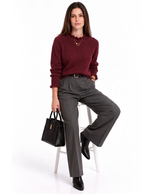 Pull col montant à volants et manches boutonnées Chloé bordeaux
