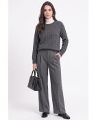 Pull torsadé col rond en laine Full gris loup