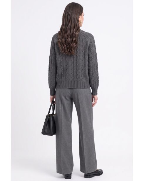 Pull torsadé col rond en laine Full gris loup