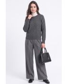 Pull torsadé col rond en laine Full gris loup