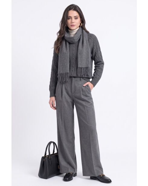 Pull torsadé col rond en laine Full gris loup