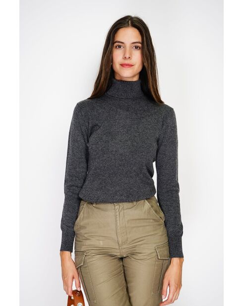 Pull col roulé classique à manches longues tricotage en 2 fils Isabelle gris loup