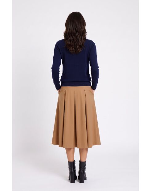 Pull col montant classique à manches longues tricotage en 2 fils Jeanne bleu nuit