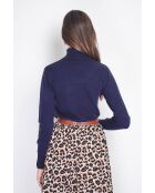 Maglione classico Isabelle a collo alto con lavorazione a 2 fili, maniche lunghe, blu notte