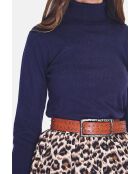 Maglione classico Isabelle a collo alto con lavorazione a 2 fili, maniche lunghe, blu notte