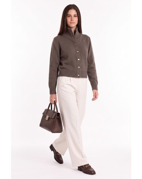 Mooi vest met hoge hals en knoopsluiting en lange mouwen van koffiewol