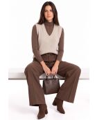 Cremefarbener ärmelloser Wollpullover mit V-Ausschnitt von Annie