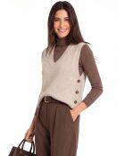 Cremefarbener ärmelloser Wollpullover mit V-Ausschnitt von Annie