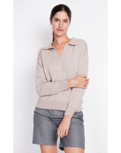 Pull col polo en V oversize à manches longues Hélène désert