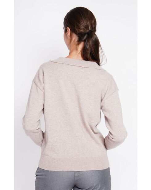 Pull col polo en V oversize à manches longues Hélène désert