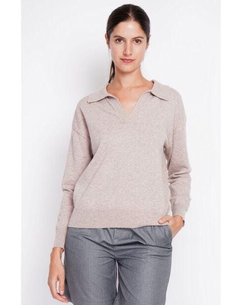 Pull col polo en V oversize à manches longues Hélène désert