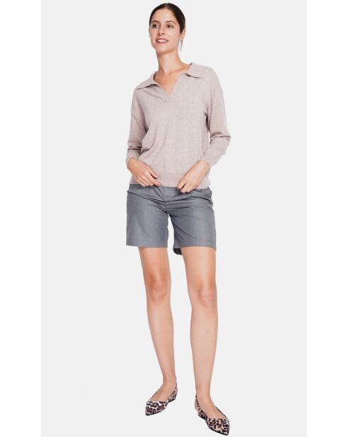 Pull col polo en V oversize à manches longues Hélène désert