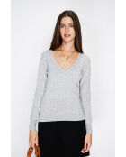 Maglione classico con scollo a V a maniche lunghe in maglia a 2 fili Grigio gelo