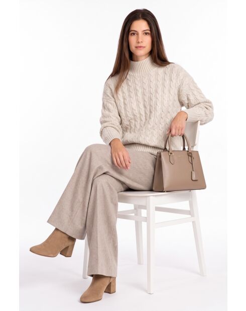Gliss cremefarbener Langarmpullover aus Wolle mit Zopfausschnitt