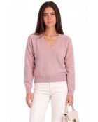 Maglione Jude rosa cipria con scollo a V e maniche lunghe raglan, taglio a palloncino