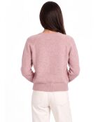 Maglione Jude rosa cipria con scollo a V e maniche lunghe raglan, taglio a palloncino