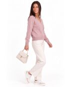 Maglione Jude rosa cipria con scollo a V e maniche lunghe raglan, taglio a palloncino