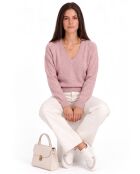 Maglione Jude rosa cipria con scollo a V e maniche lunghe raglan, taglio a palloncino