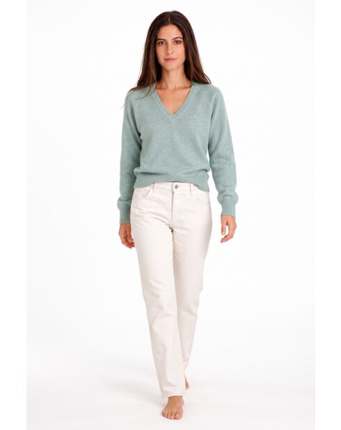 Pull col V à manches raglan longues, coupe ballon Jude jade