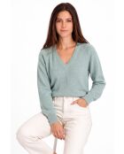 Maglione Jude in giada con scollo a V con maniche lunghe raglan e taglio a palloncino