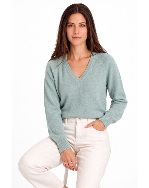 Pull col V à manches raglan longues, coupe ballon Jude jade
