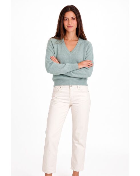 Pull col V à manches raglan longues, coupe ballon Jude jade