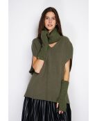 Girocollo verde in misto cashmere a costine aderenti a 12 fili