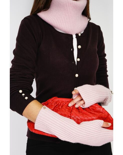 Guanti rosa in misto cashmere a costine aderenti a 12 fili