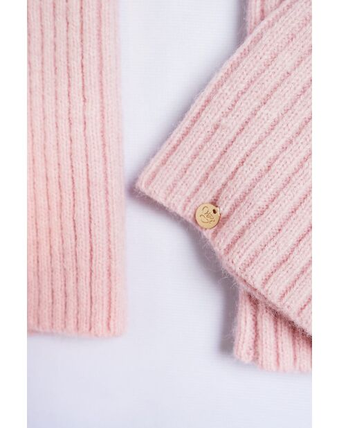 Guanti rosa in misto cashmere a costine aderenti a 12 fili