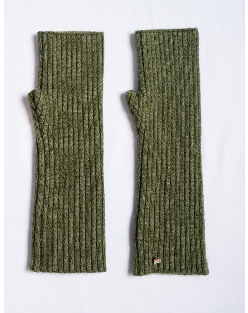 Guanti kaki in misto cashmere a costine aderenti a 12 fili