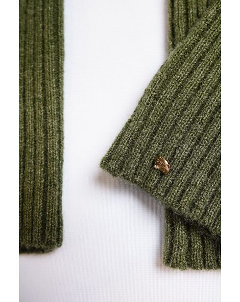 Guanti kaki in misto cashmere a costine aderenti a 12 fili