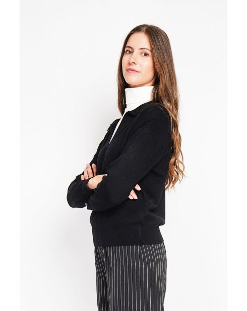 Pull col polo en V oversize à manches longues Hélène noir