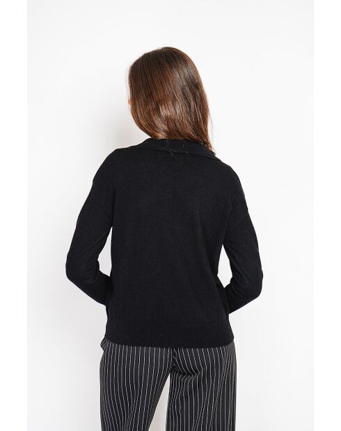 Pull col polo en V oversize à manches longues Hélène noir