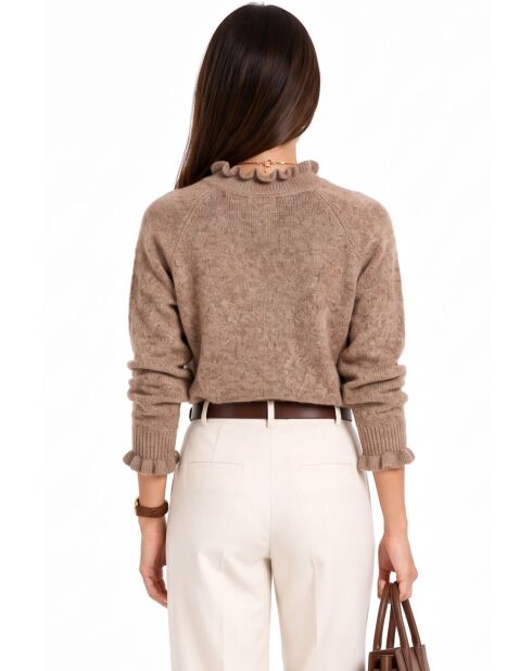 Pull col montant à volants et manches boutonnées Chloé camel