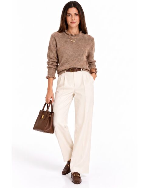 Pull col montant à volants et manches boutonnées Chloé camel