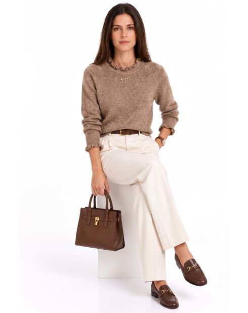 Pull col montant à volants et manches boutonnées Chloé camel