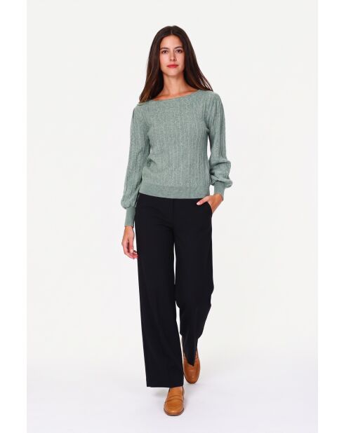 Pull col bateau tricotage fantaisie à manches longues ballon Joyce jade