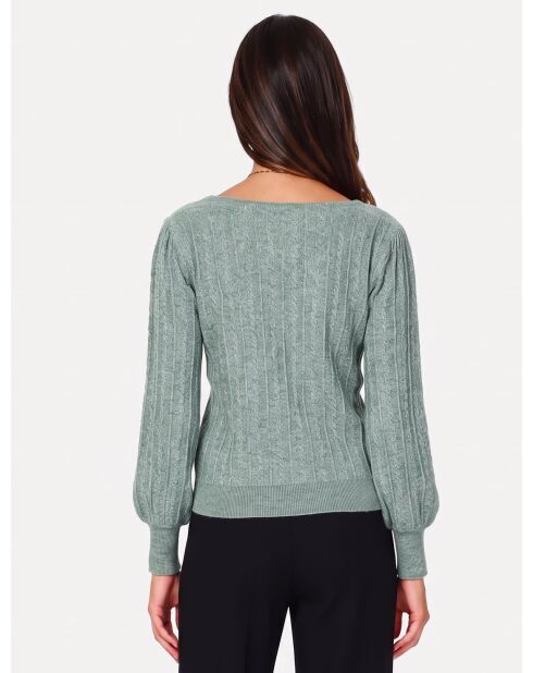 Pull col bateau tricotage fantaisie à manches longues ballon Joyce jade