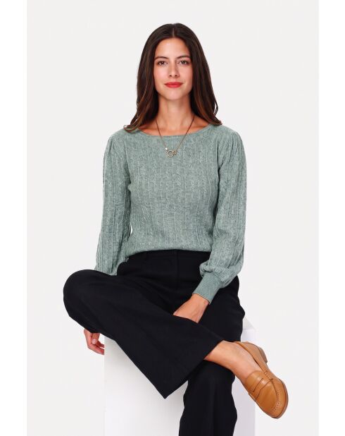 Pull col bateau tricotage fantaisie à manches longues ballon Joyce jade