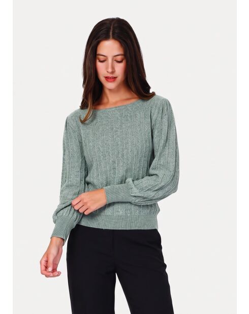 Pull col bateau tricotage fantaisie à manches longues ballon Joyce jade