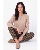 Maglione oversize Arielle cammello a maniche lunghe con scollo tondo