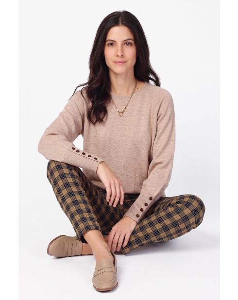 Pull oversize col rond à manches longues Arielle camel