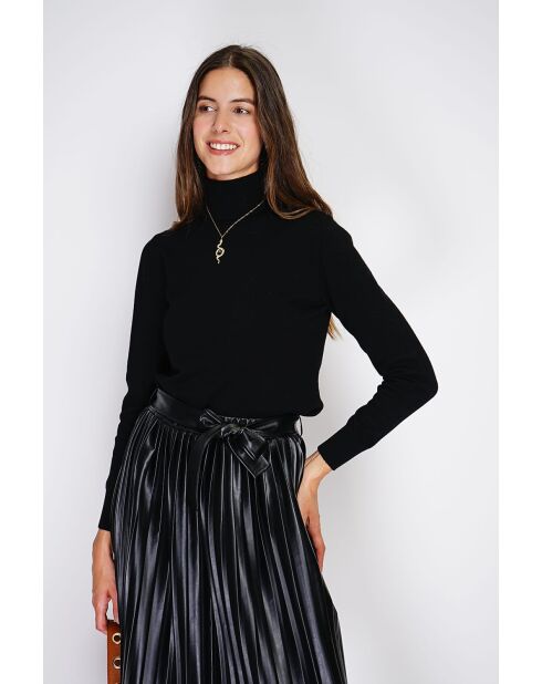 Pull col roulé classique à manches longues tricotage en 2 fils Isabelle noir