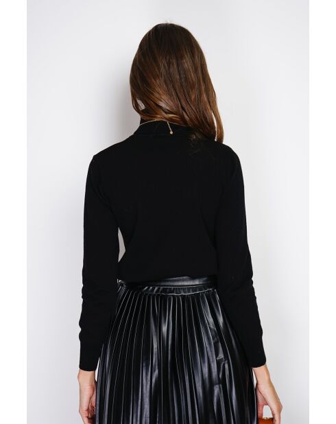 Pull col roulé classique à manches longues tricotage en 2 fils Isabelle noir