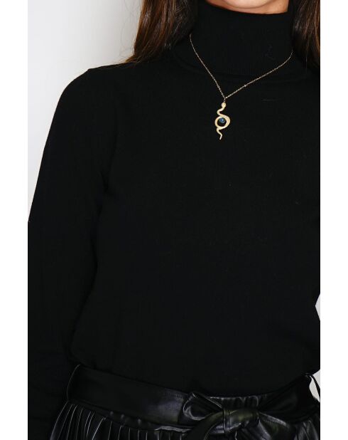 Pull col roulé classique à manches longues tricotage en 2 fils Isabelle noir