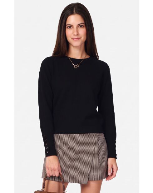 Pull oversize col rond à manches longues Arielle noir